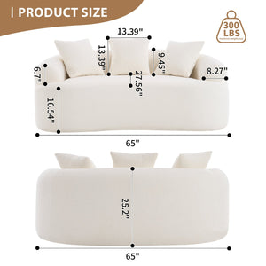 English Elm LY-025S Curved Loveseat Compact 65" Space-Saving Chenille Upholstery, 30D Foam+Spring Comfort White W2231P261287