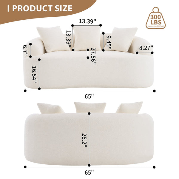 English Elm LY-025S Curved Loveseat Compact 65" Space-Saving Chenille Upholstery, 30D Foam+Spring Comfort White W2231P261287