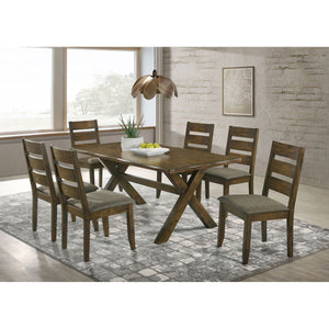 English Elm Gawain Rustic Modern 7-Piece Dining Set in Knotty Nutmeg with Ladder Back Chairs & X-Cross Trestle Base B062S00891