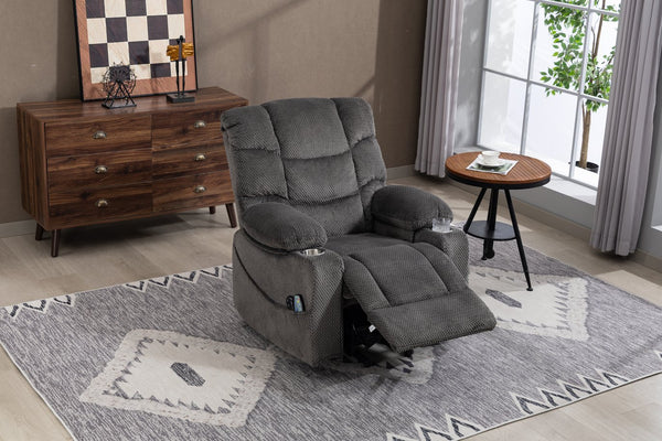 English Elm Ultra Wide Velvet Swivel Lounge Chair with Massage Heating and Powered Lift Assist Grey W547P425986