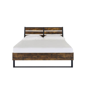 English Elm Juvanth Rustic Oak & Black Panel King Bed with Metal Slat Mesh Support — Industrial Rustic Centerpiece Oak 81.5 L x 30.12 W x 4.72 H B2726S00110