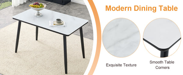 English Elm Table and Chair Set Modern Marble Glass Top with Four Pu Leather Seats for Dining W1151S04662