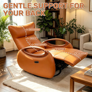 English Elm Power Reclining Swivel Chair Eco Leather Oak Armrests 260 Degree Lounge Seating Orange W3795P502502