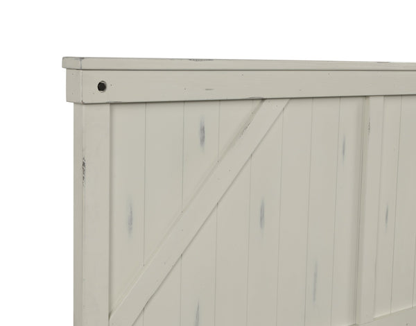 English Elm King Industrial Farmhouse Bed with Built-In Bluetooth Speakers, USB Charging and LED Reading Lights White 85 L x 26 W x 5.25 H B2699S00055