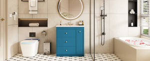 English Elm 30'' Modern Bathroom Vanity With Ceramic Sink, Durable Blue Finish & Ample Storage For Essentials N710P228374C