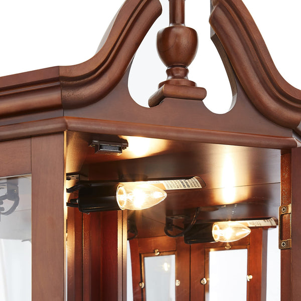 English Elm Walnut Corner Display Cabinet with Mirrored Back Lit Glass Shelves for Living Room W1693P176659