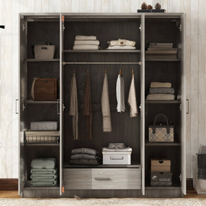 English Elm 4-door Wardrobe with Drawer Gray Mdf Freestanding Bedroom Closet Storage Unit LP006002AAE