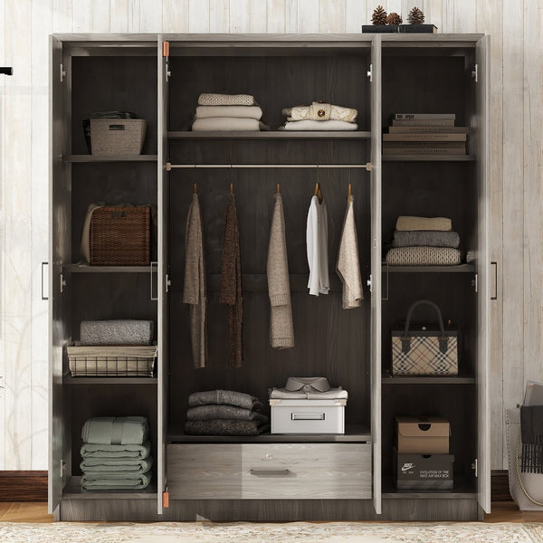 English Elm 4-door Wardrobe with Drawer Gray Mdf Freestanding Bedroom Closet Storage Unit LP006002AAE