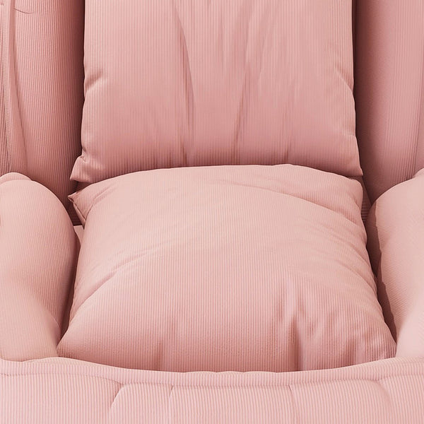 English Elm Upholstered Corduroy Floor Lounger Foldable Sofa Bed with 5 Reclining Positions Pink W2699P410741