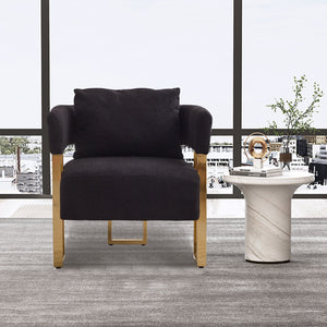 English Elm TS Teddy fleece modern decorative chair with gold legs — plush ergonomic side seating for living spaces (Black) W2311P190452
