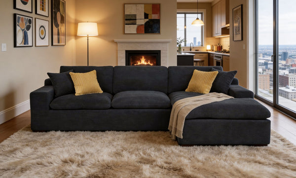 English Elm Cloud Sectional Sofa High Density Foam Deep Seat Modern Living Room Couch W5568S00002