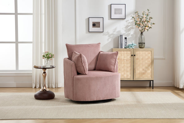 English Elm swivel Barrel Accent Chair with Solid Wood Frame & Metal Base, 350 lb Capacity, Sleek Curved Backrest Elegance Pink W2120P293678