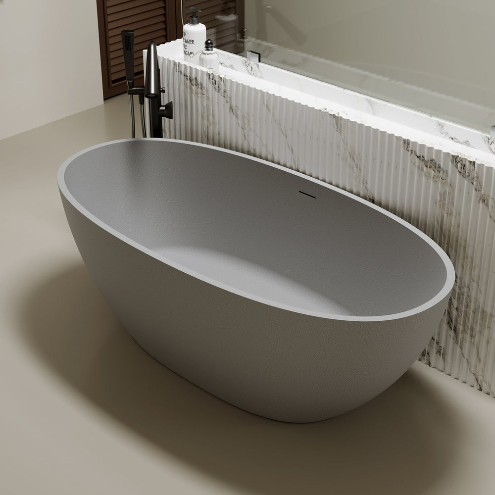 English Elm 59'' Freestanding Resin Stone Soaking Tub Ergonomic Matte Finish Bathroom Spa Grey W2753P478046