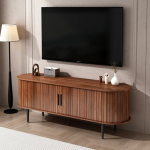 English Elm Tv Stand, 55" Walnut Mid-Century Modern Console With Storage, Sliding Door & Stylish Design For Home W2641P329198-GIGA
