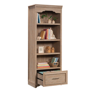 English Elm Bookcase With Adjustable Shelves & Drawer - Versatile Brown Finish For Stylish Storage Solutions B356P367860