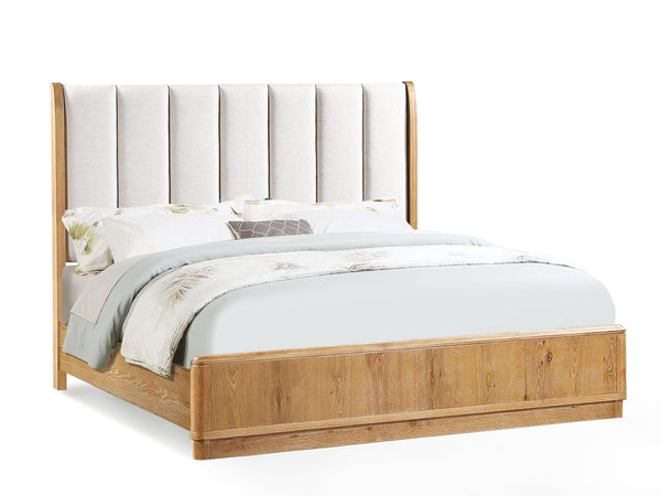 English Elm 1Pc Queen Bed - Elegant Off-White Upholstered Headboard & Rich Natural Wood Finish For Modern Homes B2741S00595
