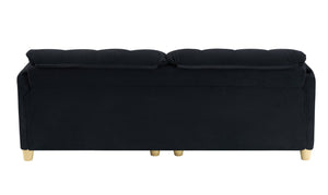 English Elm French Retro Cloud Fabric Double-Seat Sofa — Compact Solid Wood Frame, Sponge Comfort, 500lb Capacity Black W1658S00120