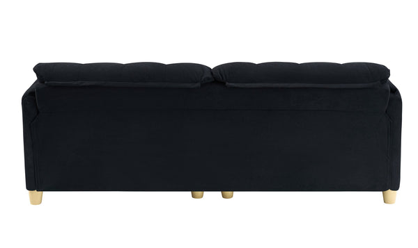 English Elm French Retro Cloud Fabric Double-Seat Sofa — Compact Solid Wood Frame, Sponge Comfort, 500lb Capacity Black W1658S00120
