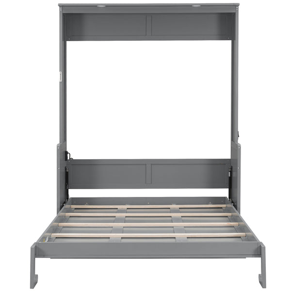 English Elm Queen Murphy Bed with Desk, Built-In LED Lights, USB Charging Ports & Space-Saving Modern Design Gray N7500004014E