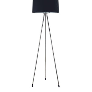English Elm 59" Tall Metal Floor Lamp with Sleek Fabric Shade, Tripod Chrome Legs, Modern Ambient Lighting Design Black B072116087