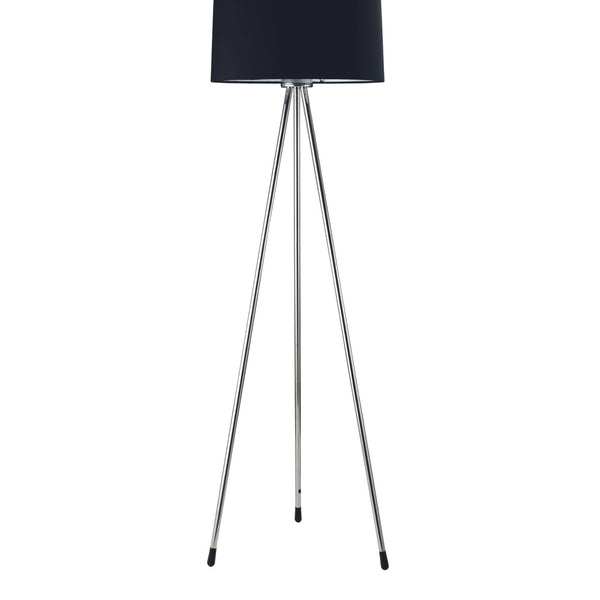 English Elm 59" Tall Metal Floor Lamp with Sleek Fabric Shade, Tripod Chrome Legs, Modern Ambient Lighting Design Black B072116087