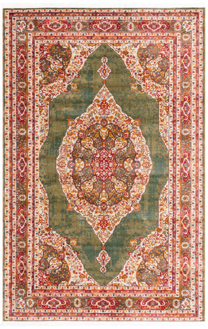 Unique Loom Baracoa Regla Machine Made Border Rug Green, Blue/Ivory/Olive/Orange/Red/Yellow 6' 1" x 9' 0"