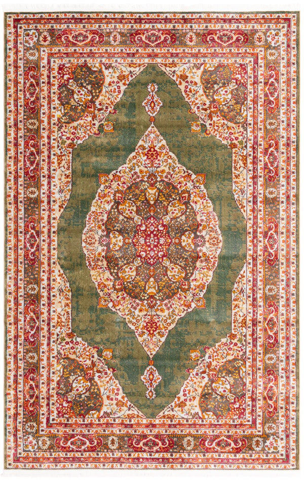 Unique Loom Baracoa Regla Machine Made Border Rug Green, Blue/Ivory/Olive/Orange/Red/Yellow 6' 1" x 9' 0"