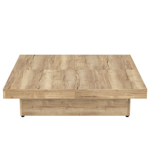 English Elm Square Marble Veneer Coffee Table with Sliding Top Hidden Storage Pedestal Base Natural N735P388120N