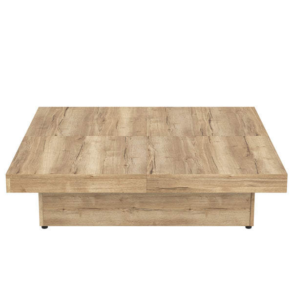 English Elm Square Marble Veneer Coffee Table with Sliding Top Hidden Storage Pedestal Base Natural N735P388120N