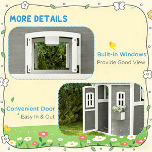 English Elm Toddlers Solid Fir Wood Cottage Playhouse with Windows and Plant Box for Backyard T3971P442846