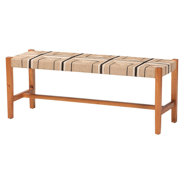 English Elm Bohemian Handcrafted Mahogany Dining Bench with Woven Geometric Paper Loom Seat B2750P467778