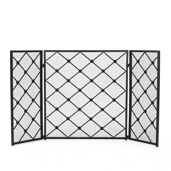 English Elm Christopher Knight Home® - FIRE Black Iron Fireplace Screen 34x31x4.5 Protective Mesh Guard Heat-Resistant Durable Design 61128.00