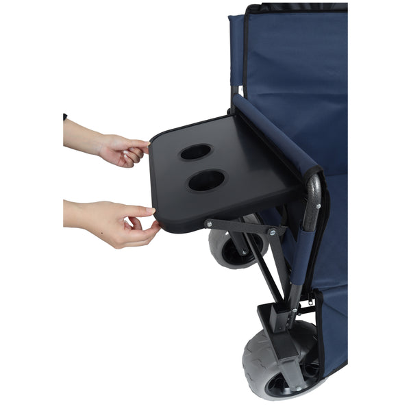 English Elm 3-in-1 Folding Wagon with Bench Seat Tabletop and All-terrain Beach Tires for Camping Dark Blue W2932P320636
