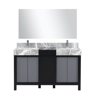 English Elm Black Double Bath Vanity 55" W With Castle Grey Marble Top, Chrome Faucet & 53" Mirror Included B2731S01028