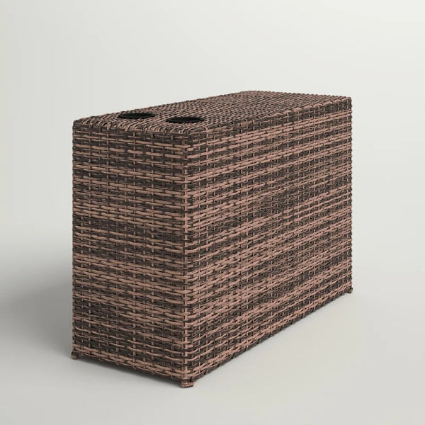 English Elm Fully Assembled Outdoor Side Table with Drink Holders, Wicker Espresso, Weather-Resistant 31x13x23 B120P205381