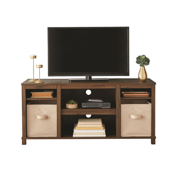 English Elm Parsons TV Stand for TVs up to 50" with ample open shelving, cord management, modern oak finish Walnut B2733P384502