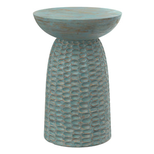 English Elm Boyd Hand-carved Solid Mango Wood Accent Table with White Finish for Modern Living Teal B136P414665