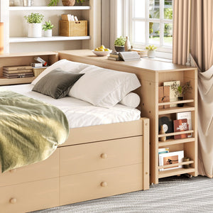 English Elm Twin Daybed Pine Frame with Trundle Desk Hutch Shelves and Storage for Kids Rooms Gold W1580S00463