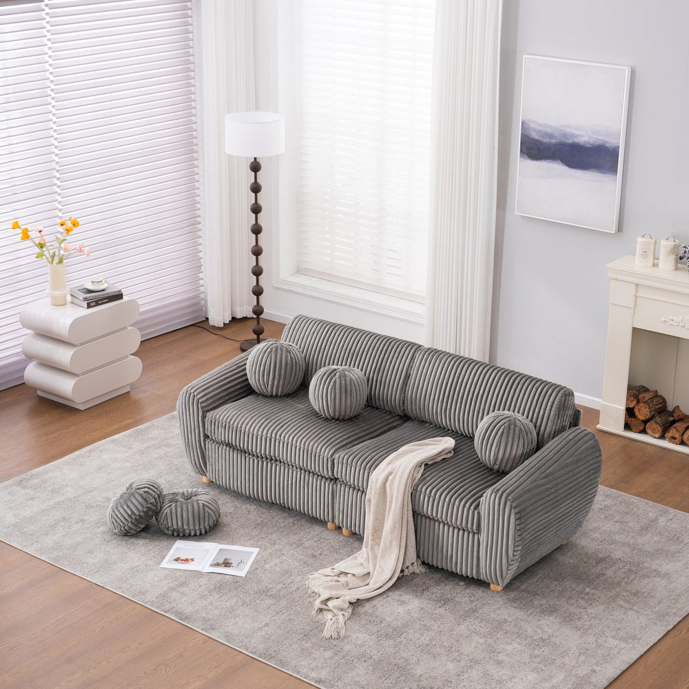 English Elm Modern Corduroy Sofa Couch - 84" Stylish Grey Sectional Love Seat For Apartment & Home Office Comfort W2363S00077