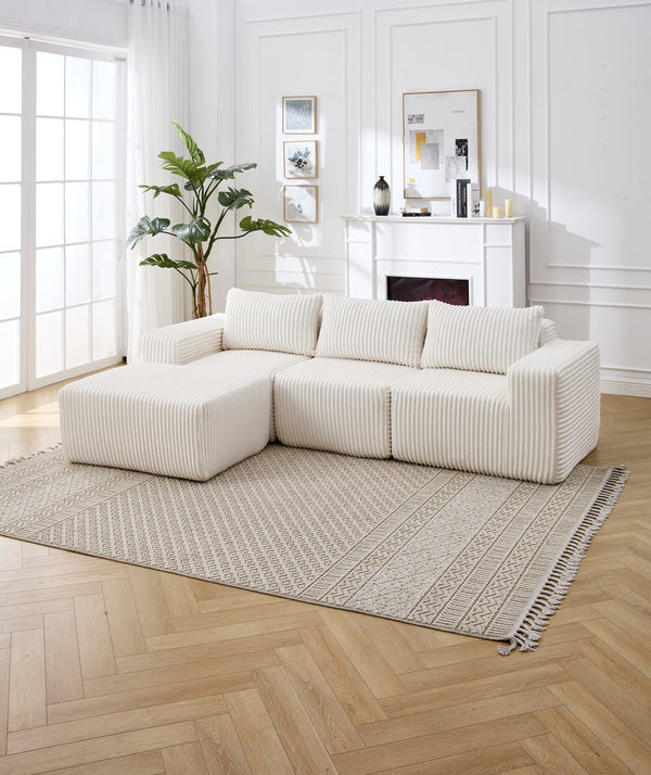 English Elm Modern Corduroy Polyester L-shape Sectional Deep Seat Cloud Sofa for Living Room W2959S00004