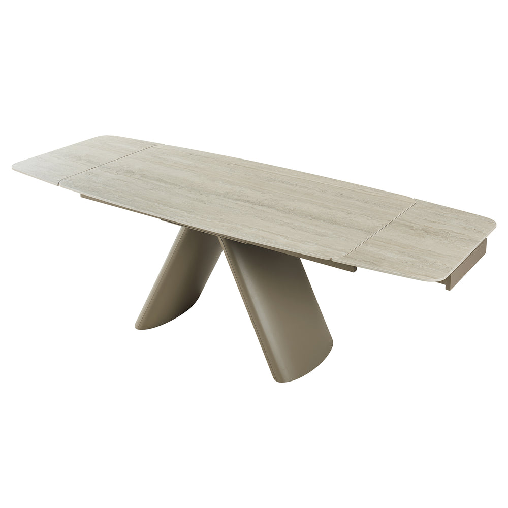 English Elm Retractable Sintered Stone Extendable Dining Table Seats Eight with Steel Base W5630S00002