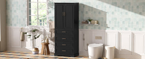 English Elm 72.2'' Tall Freestanding Bathroom Cabinet with 3 Drawers, Adjustable Shelf, Soft-Close Doors, Modern Elegant Design Black N729P296769B