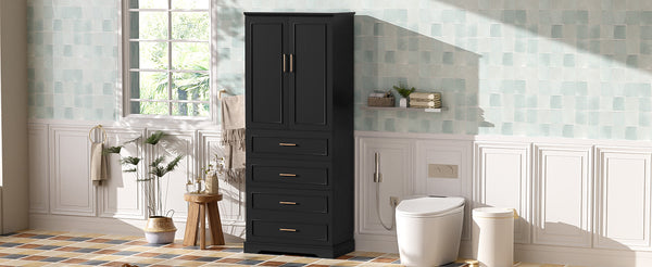 English Elm 72.2'' Tall Freestanding Bathroom Cabinet with 3 Drawers, Adjustable Shelf, Soft-Close Doors, Modern Elegant Design Black N729P296769B