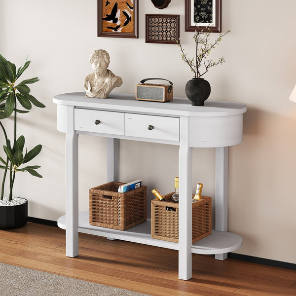 English Elm Trexm Vintage French Country Console Table Pine Frame Glazed Finish Two Drawers N715P230796K