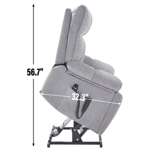 English Elm Beige Chenille Power Lift Recliner Dual Motor Massage Heat 350 Lb Capacity Gray W1803P264031