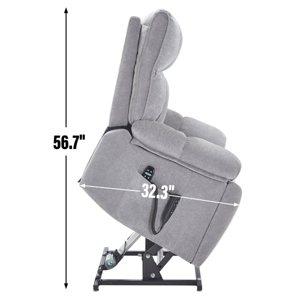English Elm Beige Chenille Power Lift Recliner Dual Motor Massage Heat 350 Lb Capacity Gray W1803P264031