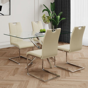 English Elm Modern Pu Upholstered Dining Chairs with Polished Metal Legs Ergonomic Set of 2 W210P164982