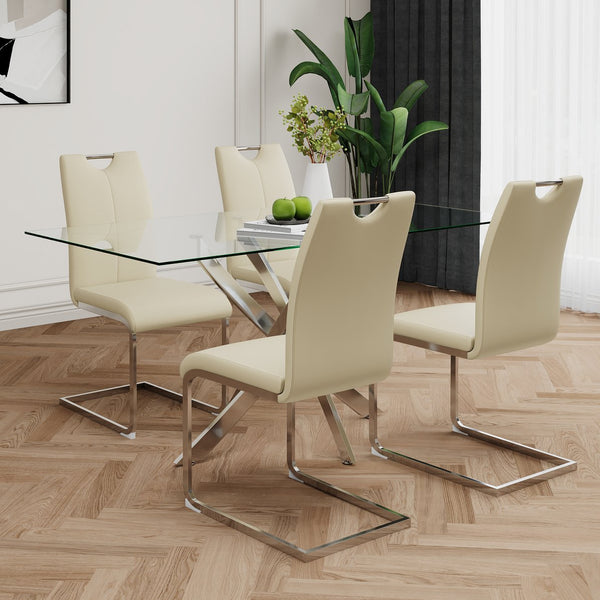 English Elm Modern Pu Upholstered Dining Chairs with Polished Metal Legs Ergonomic Set of 2 W210P164982
