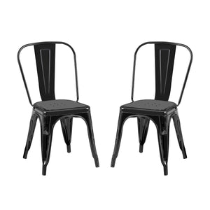 English Elm 2pc Industrial Metal Dining Chairs Stackable High Gloss Set for Kitchen or Modern Black B011P238550