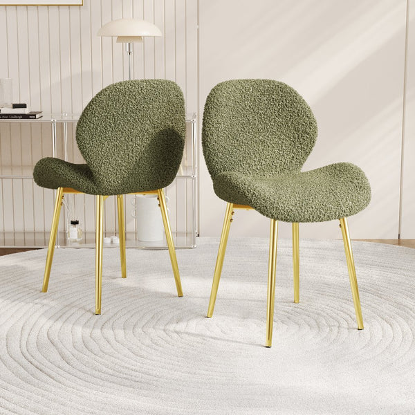 English Elm Modern Minimalist Green Teddy Velvet Dining Chairs Set Of 2 - Stylish Comfort For Any Space! W1727P251143